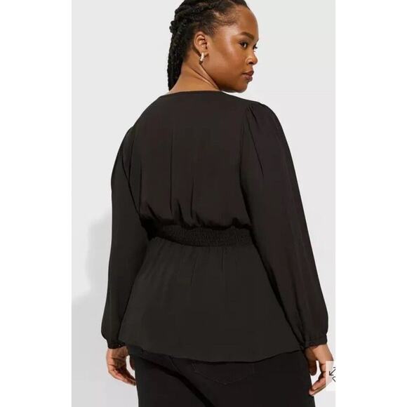 Torrid Babydoll Long Sleeve Blouse Womens Size 12 Black Boho Peasant NWT - Picture 2 of 12